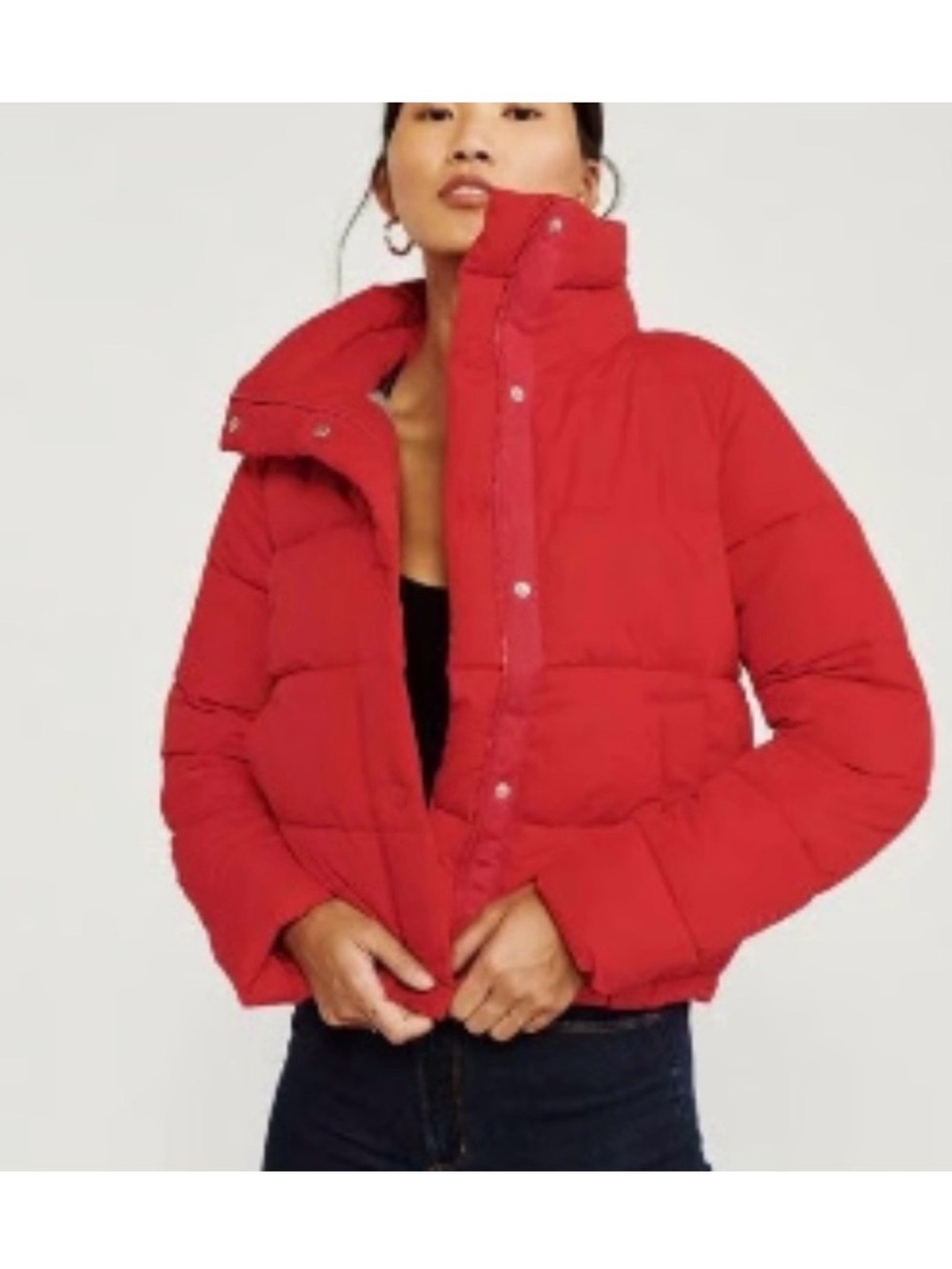 Abercrombie & Fitch Red Cropped Quilted Puffer Jacket XS